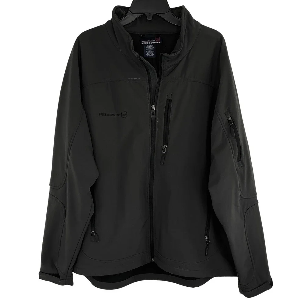Free Country‎ Men's 2XL Black Softshell Jacket Full Zip Water Resistant Outdoor